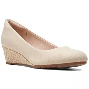 Clarks Wedge Neutral Taupe Espadrilles Canvas Low Heel Wedge Size 12
